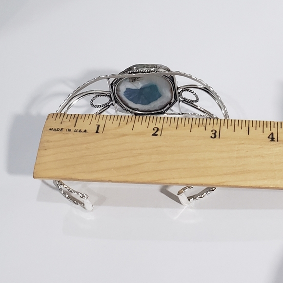 Agate Bracelet, 925 silver agate geode slice gemstone adjustable cuff bracelet - Picture 4 of 14